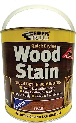 Image of Everbuild Satin Wood Stain – Indoor And Outdoor Use – Weatherproof – UV-Resistant – Quick Drying – Solvent Free – Teak – 2.5L