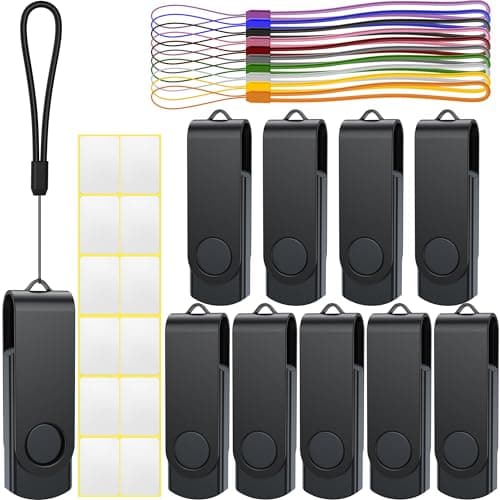 Image of Uflatek USB Stick 8GB USB 2.0 Memory Stick Thumb Flash Drive 10 Pack Rotate USB Memory Sticks Black Metal Pen Drive USB Flash Drive with Tag and Lanyard for Computer Laptop