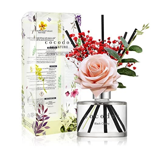 Image of Cocod'or [COCODOR/Black Cherry Reed diffuser oil 200ml with Rose, Eucalyptus and Preserved Flower sticks. Best for Home, Kitchen, Bathroom. Diffusers with Sticks