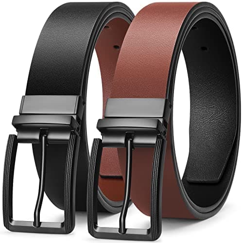 Image of BESTKEE Mens Reversible Leather Belt, Leather Belts for men 1.3" Wide with Rotated Buckle, Great for Jeans,Casual & Business Work