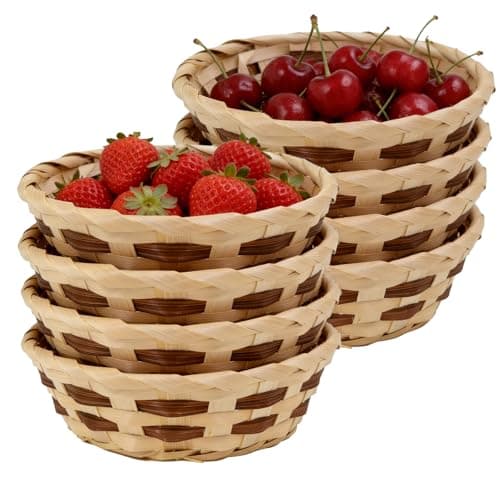 Image of 8pcs Small Bamboo Bread Baskets, 17x6.5cm Bamboo Bread Bin, Round Woven Food Serving Baskets for Hamper Kitchen Supermarket Restaurant