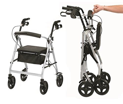 Image of Ultra Lightweight Folding rollator Wheeled Walker Walking Frame with Brakes, seat and Bag - Only 5.8kg, 15cm Wheels - Choice of Colours (Silver)