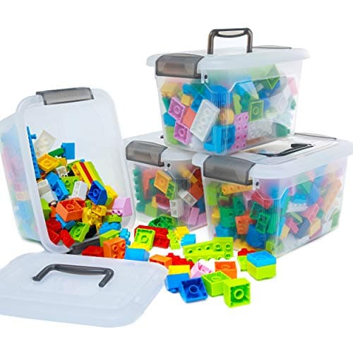 Image of Citylife 4 Packs Plastic Storage Box with Lids Storage Boxs with Handle Clear Stackable Storage Boxes 5L, 27.8 x 19.5 x 16.4cm