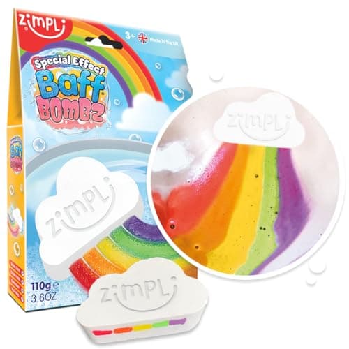 Image of ZIMPLI - Large Cloud Rainbow Baff Bombz, Create a Rainbow Effect, fizzing, bathtime Adventure, Bath Bomb Fizzing Fun for Children 4 5 6 7 8 9