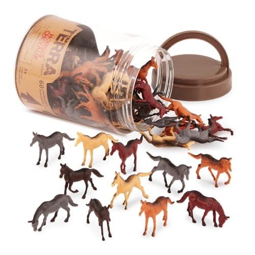 Image of Terra by Battat – 60 Pieces Wild Horses Tube – Miniature Realistic Horse Toys – Plastic Animal Figurines for Kids Toddlers – Playset 3+ Years