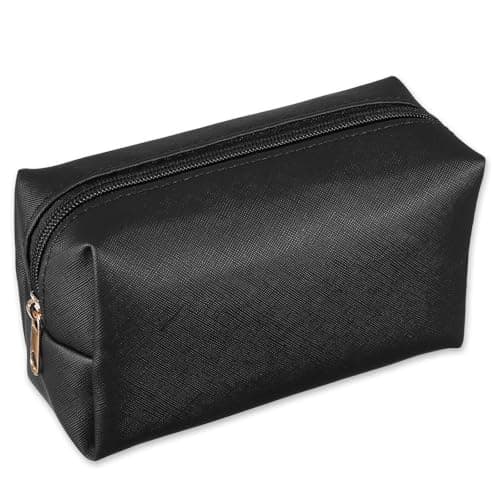 Image of Black Makeup Bag PU Leather Cosmetic Bag Small Make Up Organizer Portable Storage Purse Large Capacity Waterproof Neat Multifunctional Zipper Pouch Travel Toiletry Bags for Handbag Women Daily Use