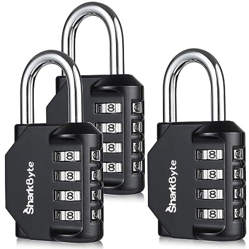 Image of SharkByte Combination Padlock - 4-Dial Heavy Duty Combination Lock, Weatherproof Outdoor Lock Re-settable Combination Padlock for Gym, School, Locker, Outdoor Shed, Storage, Cabinet, Toolbox (3 Pack)