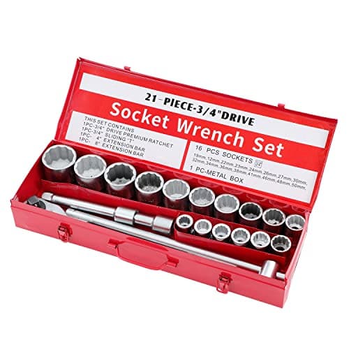 Image of KATSU Impact Socket Set 3/4 Inch Hex Drive 21PCs, 21-50mm Metric with 24-Teeth Ratchet Wrench, Mechanic Garage DIY Automotive Trucks Tractors Engines Repair Tool (Budget)