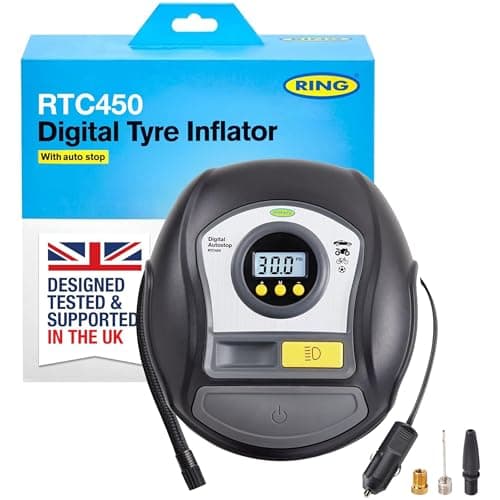 Image of RING TYREINFLATE 450 Digital Tyre Inflator Air Compressor With Auto-Stop functionality - Measures in PSI, BAR & kPA