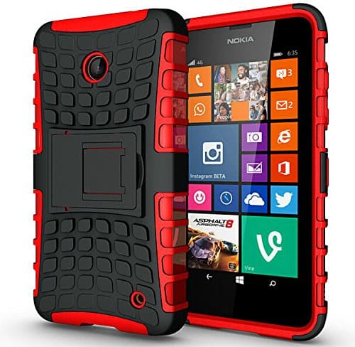 Image of London Gadget Store Compatible with Huawei P10 (2017) VTR-L09 - Hard Silicone Strong Heavy Duty Shock Proof Dual Layer Armour Protective Case Cover with Built-in Stand in RED