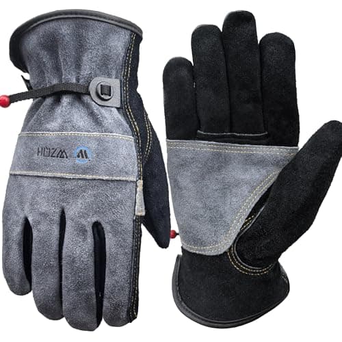 Image of WZQH Leather Work Gloves for Men or Women. X-Large Glove for Gardening, Tig/Mig Welding, Construction, Chainsaw, Farm, Ranch, etc. Cowhide, Cotton Lined, Utility, Firm Grip, Durable. Grey-Black XL