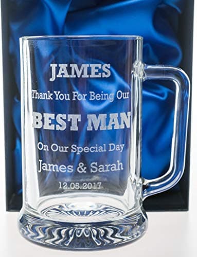 Image of Engraved/Personalised Pub Pint Glass BEST MAN Tankard in Silk Gift Box