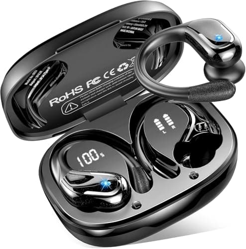 Image of Wireless Earbuds Sports, 75Hrs Bluetooth 5.4 Headphones HiFi Stereo, 4 ENC Noise-Cancelling Mic Ear Buds, IP7 Waterproof, Running Earphones with Earhooks, USB-C, Headsets for Android iOS Gym Workout