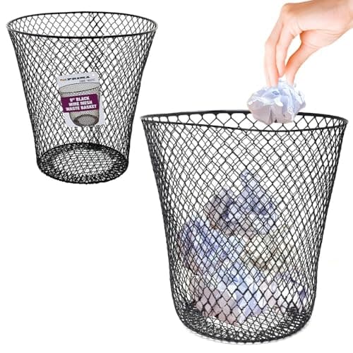 Image of BARGAINS-GALORE Set Of 2 Wire Mesh Waste Bin - 9” Paper, Rubbish & Garbage Bin Suitable For Home, Office, Bedroom, Kitchen & Many More | Strong Quality Wastebasket, Durable Trash Can