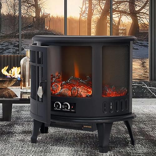 Image of INMOZATA Electric Fire Stove Heater with Realistic LED Log Fire Flame Effect, Adjustable Thermostat, Flame Dimmer, Overheat Protection, 1800W