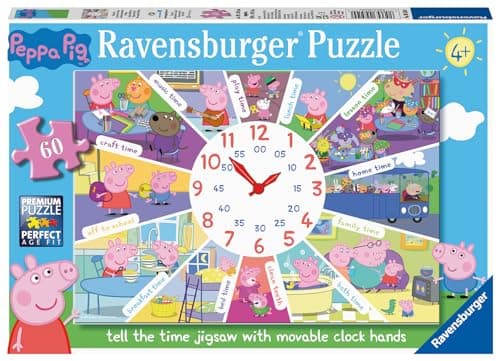 Image of Ravensburger Peppa Pig Tell The Time 60 Piece Clock Jigsaw Puzzle for Kids Age 4 Years Up - Moveable Hands