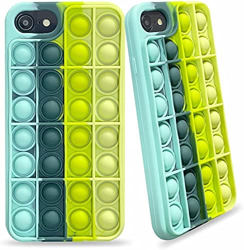 Image of DUAS Poppets Pop Phone Case for Boys Compatible with iPhone 6 6s 7 8 SE2020 SE2022, Poppet Fidget Silicone Case for Anti-Anxiety Anti-Depression, Stress Relief OCD, ADHD Green