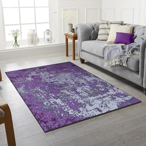 Image of Rugstore shop ltd Machine Washable Area Rugs For Kitchen, Bedroom, Dining and Living Room | Kid Pet Friendly Rug | Morden Design Carpet | Low Pile | Non Slip Craft_Purple_120 X 170 cm