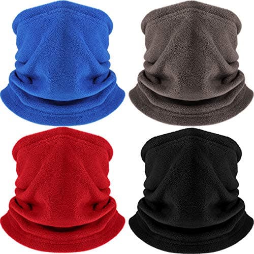 Image of Hicarer 4 Pieces Winter Fleece Neck Warmer Snoods for Men Women Gaiter Thick Thermal Windproof Ski Neck Scarf Balaclava(Black, Blue, Red, Coffee)