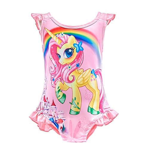 Image of Lito Angels Unicorn Magic Pony Swimming Costume One Piece Swimsuit Swimwear Bathing Suit for Kids Girls, Age 4-5 Years, C - Pink (Tag Number 110)