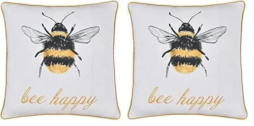 Image of Sleepdown Bumble Bee Filled Cushion with Pom Pom Soft Decorative Cotton Cushion for Home Decor Sofa Bedroom and Car - 45cm x 45cm - White,5056242896654 (Pack of 2)