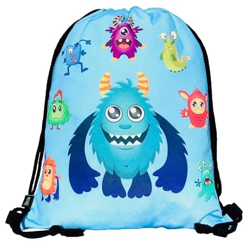 Image of HECKBO kids monster gym drawstring bag - 40x32cm - 12.6" x 15.8" - string bag - kindergarten daycare crèche school football - children kids girl boy backpack, sports bag, fabric bag