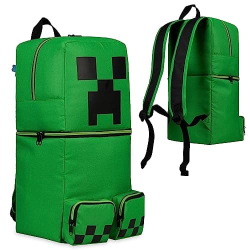 Image of Minecraft Children’s Backpacks for Boys Creeper Rucksack School Bag with Zipped Pockets Adjustable Straps Kids Backpack Travel Sports Gamer Gifts for Boys (Green 3D, 46x21x18.5cm)