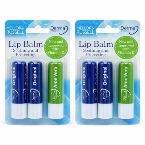 Image of Derma Intensive Lip Balm 2-Pack – Soothing & Protecting, with Vitamin E & Aloe Vera, Original & Aloe Vera Formulas, Moisturizing Lip Care for Dry, Cracked Lips