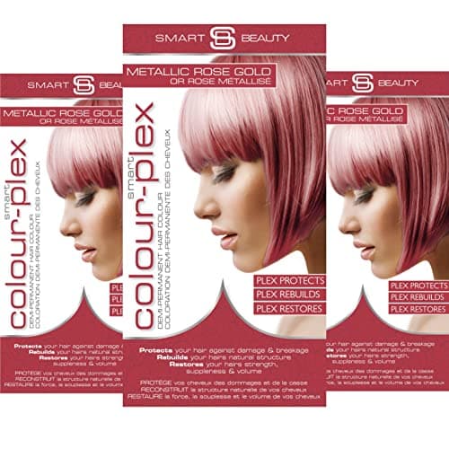 Image of Metallic Rose Gold Hair Dye Demi-Permanent, Toner for Bleached Hair, Anti-Breakage Plex Hair Care, Vegan Hair Dye, Cruelty-Free, Grey Coverage, Rose Hair Colour, by Smart Beauty (pack of 3)