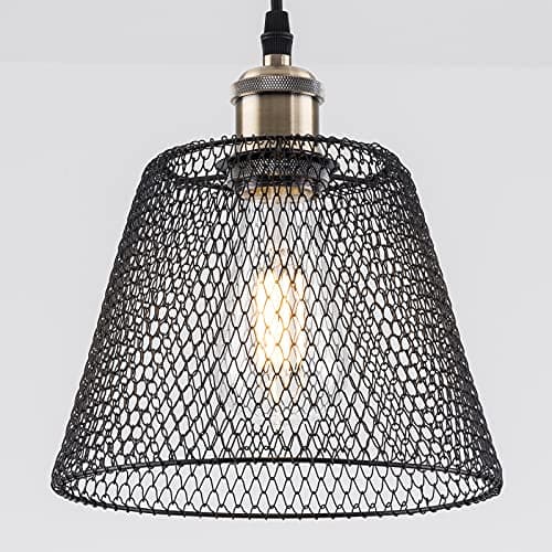 Image of HARPER LIVING Pendant Ceiling Light Shade, Easy Fit Lampshades Black Metal Mesh, Lamp Shades, Reducing Ring Included, Vintage Ceiling Basket Cage for Bedroom Ceiling Lights Pendant (Black)
