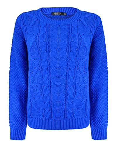 Image of Generation Fashion New Ladies Cable Knit Crew Round Neck Long Sleeve Women Knitted Jumper Sweater [Royal Blue,SM]