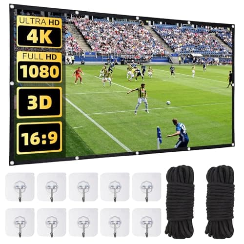 Image of 120 Inch Foldable Projector Screen – Pull Down Wall Mounted 4K HD Projection Screen with 16:9 Aspect Ratio, Foldable Home Cinema Screen for Indoor Outdoor Backyard Party