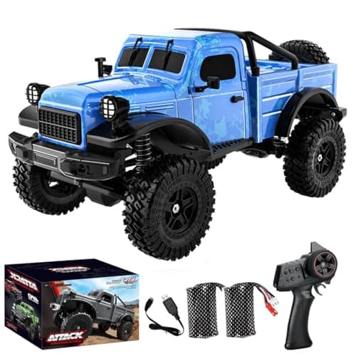 Image of RCXTechPro 1/18 Scale RC Rock Crawler Truck with LED Lights – Electric 4WD 2.4G Remote Control All-Terrain Off-Road Pickup Climbing Buggy Car for Adults – RTR / C8813