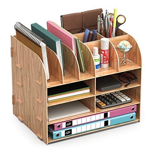 Image of Lesfit Wooden Desk Tidy Organiser, Office Stationary Storage