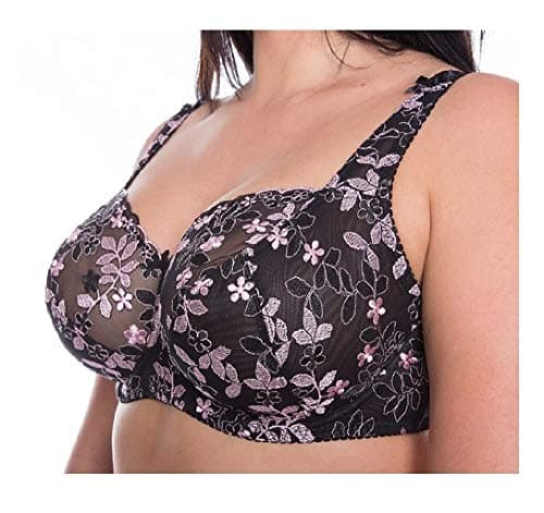 Image of Gem Women's Full Cup Lace Embroidered Plus Size Underwired Bra (Black-Pink, 34E)