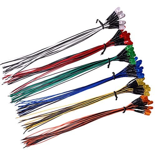 Image of YIXISI 60 PCS 5mm LED Diodes Light 6 Colors (Each Color 10 PCS) with Diffused Colored Lens, Ultra Bright 12V 20cm Pre Wired, Orange/White/Red/Blue/Green/Yellow