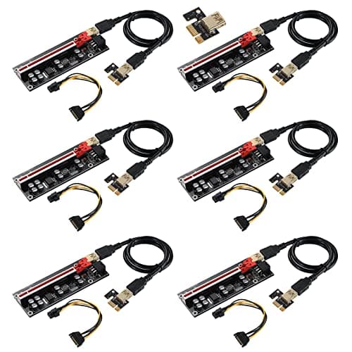Image of MZHOU PCIE Riser 1X to 16X Graphic Extension for Bitcoin GPU Mining Powered Riser Adapter Card GPU Riser Card with 8 Solid Capacitors USB 3.0 Cable 60cm (Chip:VER009S PLUS Black-6 Pack)