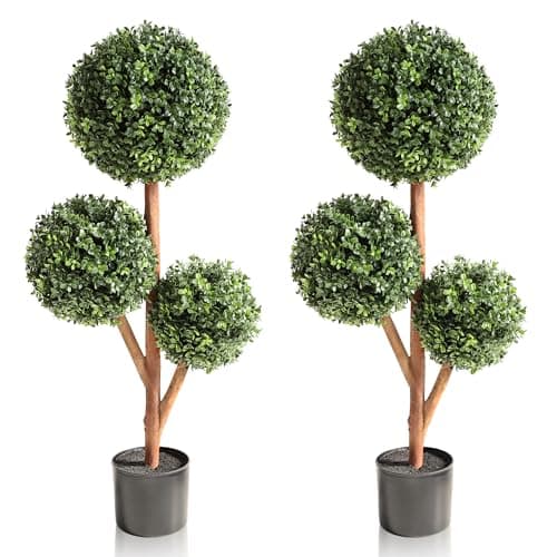 Image of momoplant 90cm/3ft Artificial Trees, Topiary Balls Boxwood Trees in Pot Fake Plants for Home Indoor Outdoor Garden Decor