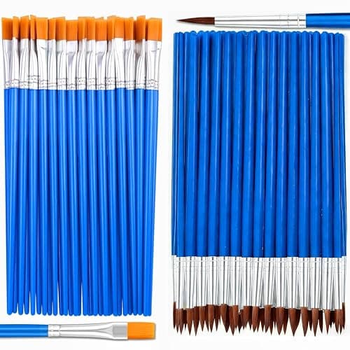 Image of 100 PCS Paint Brushes Bulk, Small Art Brushes with Flat & Round Pointed Tips, Versatile Small Brushes for Painting, Perfect for Detail Painting, Gouache, Body & Face Art and Craft Decorations