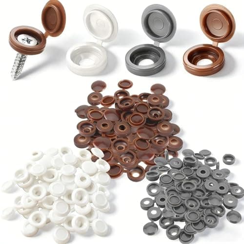 Image of Screws Caps, 240 Pcs Plastic Hinged Screw Caps, Flip-Top Snap-On Screw Covers for Furniture, Cabinets, Wall Repairs, Grey, White, Coffee Brown