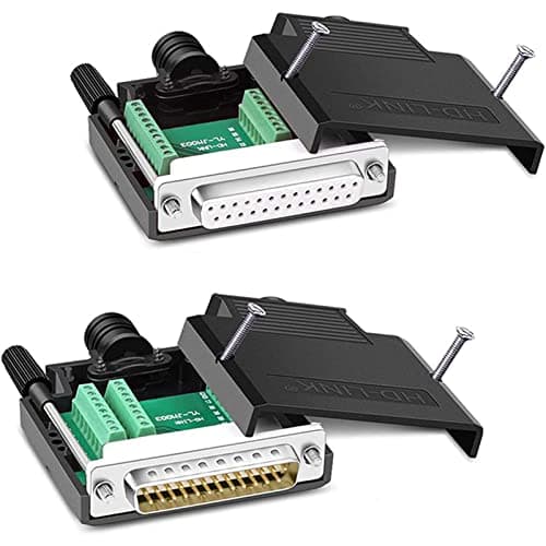 Image of PENGLIN 2PCS DB25 Solderless Male Female RS232 D-SUB Serial Adapters, 16mm thinner 25 Pins Solderfree Breakout Connector Board with Case Accessories