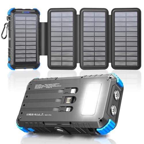Image of Solar Power Bank 26800mAh with Built in Cables & 4 Solar Panels, Portable Charger with USB-C, Power Bank Fast Charging 3A Output/Input for Phone, Outdoor Camping Battery Pack with Flashlight