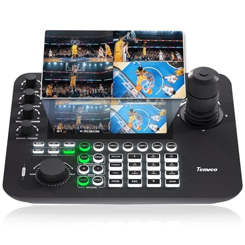 Image of Tenveo NDI PTZ Camera Controller, 7" LCD Quad-Screen Real-time Preview, 4D PTZ Joystick Controller, NDI License Included, Support NDI PoE VISCA Pelco-D/P for Church Worship Live Events Streaming