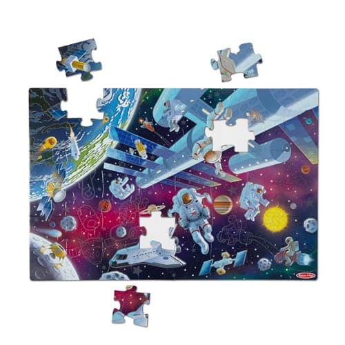 Image of Melissa & Doug Space Glow-in-the-Dark Jigsaw Floor Puzzle – 48 Pieces, Puzzles for 3 year olds, Cardboard puzzle, Montessori toys, Problem solving, Gift for boy or girl - FSC Certified