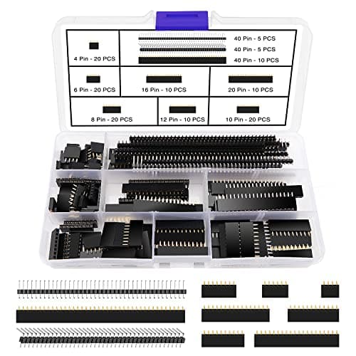 Image of VooGenzek 130 PCS 2.54mm Breakaway PCB Board Pin Header Connector Strip Assortment Kit, Male and Female Pin Header Socket Connector Strip, for Arduino Stackable Shield (4/6/8/10/12/16/20/40 Pin)