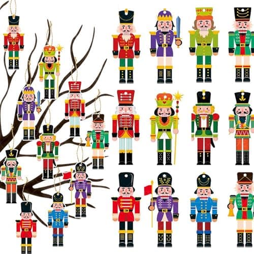 Image of 12Pcs Nutcracker Christmas Decorations, Xmas Tree Ornaments Hanging Set, Nutcracker Pendants for Indoors Tree Winter Holiday Party Supplies