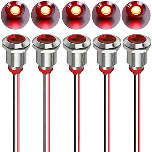 Image of Gebildet 5pcs 12mm AC/DC 12-24V LED Metal Indicator Light Waterproof Signal Lamp Pilot Dash Directional with Wire(Red)