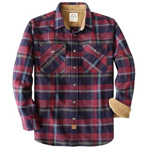 Image of Dubinik® 6 oz Flannel Shirt for Men Long Sleeve Button Down Shirts Plaid All Cotton Soft Brushed Utility Casual Purple Navy Blue S