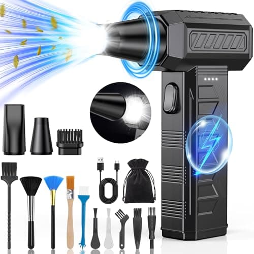 Image of Famgoods Compressed Air Duster, 150000RPM Super Power Electric Cordless Dust Mini Blower with LED Light, 3 Gear Adjustable USB Rechargeable Compressed Air Cleaner for PC, Car, Electronics, Outdoor