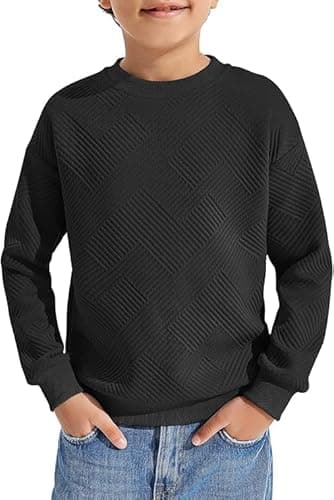 Image of Haloumoning Boys' Long-Sleeved Shirt Children's Crew Neck Sweatshirt Plain Pullover Long Sleeve T-Shirt Basic Top, Black, 130